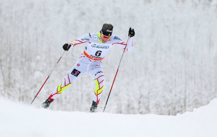 Canada's Alex Harvey competes in the qualifier of Saturday's 1.3 k freestyle sprint in Rybinsk, Russia. He qualified 25th and ultimately finished 28th. (Photo: Fischer/Nordic Focus) 