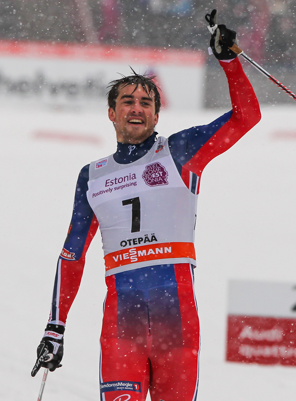 Norway's Tomas Northug, 24, celebrates his first World Cup win on Saturday in the men's 1.5 k classic-sprint final in Otepää, Estonia. (Photo: Fischer/NordicFocus)