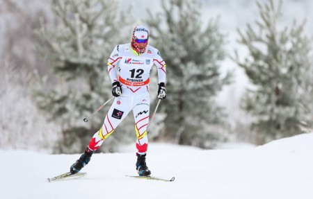 Ivan Babikov (Canadian World Cup Team) racing to 22nd on Friday in the 15 k freestyle at the World Cup in Rybinsk, Russia. (Photo: Fischer/NordicFocus)