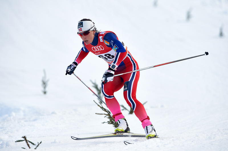 Marit Bjorgen racing in the 3.3 k prologue in Oberstdorf, Germany, on Saturday. On Sunday, she extended her Tour de Ski lead by dominating the 10 k classic pursuit. (Photo: Fischer/NordicFocus)