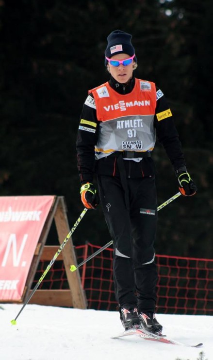 Ben Berend (U.S. Nordic Combined B-team) warming up before his first-ever World Cup in January in Schonach, Germany. There, he placed 46th in the normal hill/10 k individual competition and seventh with the U.S. in the team event. (Courtesy photo)