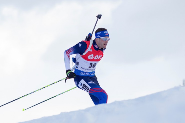 Tim Burke (US Biathlon) on his way to 37th in the men's 12.5 k pursuit at the IBU World Cup in Nove Mesto, Czech Republic. (Photo: USBA/NordicFocus)