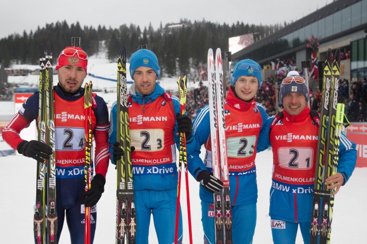 The winning men's relay team from the Oslo biathlon World Cup: Russia! (Photo: Fischer/NordicFocus)