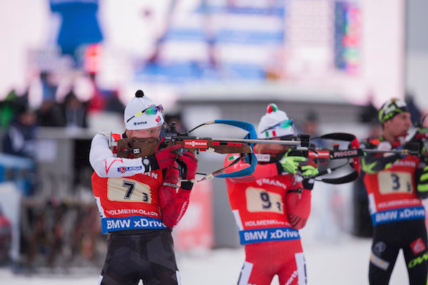Scott Gow took the Canadians from ninth up to fifth place in the third leg of the World Cup men's relay in Oslo, Norway, on Sunday. (Photo: Biathlon Canada/NordicFocus)