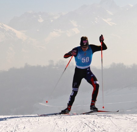 Smog and haze hung in the background as Scott Patterson (APU) raced to a career-best 13th in the 15 k freestyle at U23 World Championships in Almaty, Kazakhstan. (Photo: Bryan Fish/USSA)