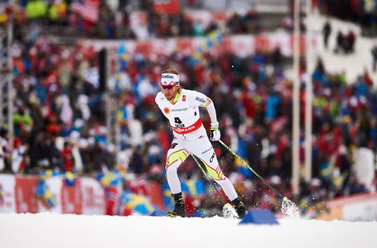 Graeme Killick (AWCA/Canadian National Development B-team) racing to 32nd in the men's 15 k freestyle individual start, his first race of 2015 World Championships in Falun, Sweden. (Photo: Fischer/NordicFocus)