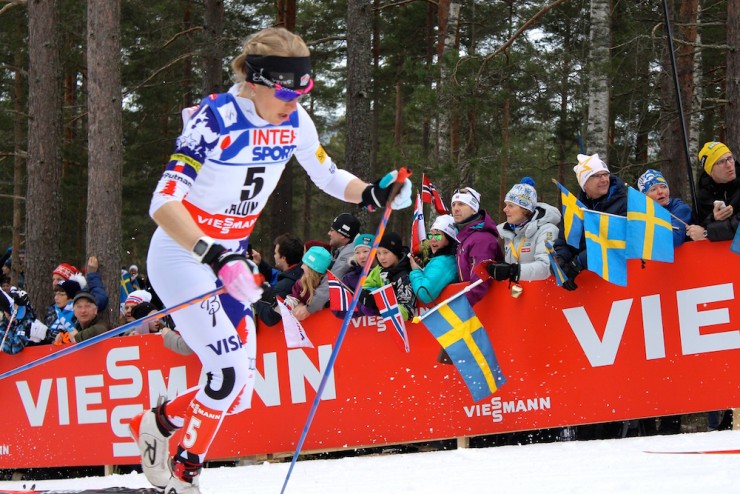 U.S. Ski Team member Liz Stephen on the first lap of the 30 k classic competition at the 2015 FIS Nordic World Ski Championships in Falun, Sweden. 