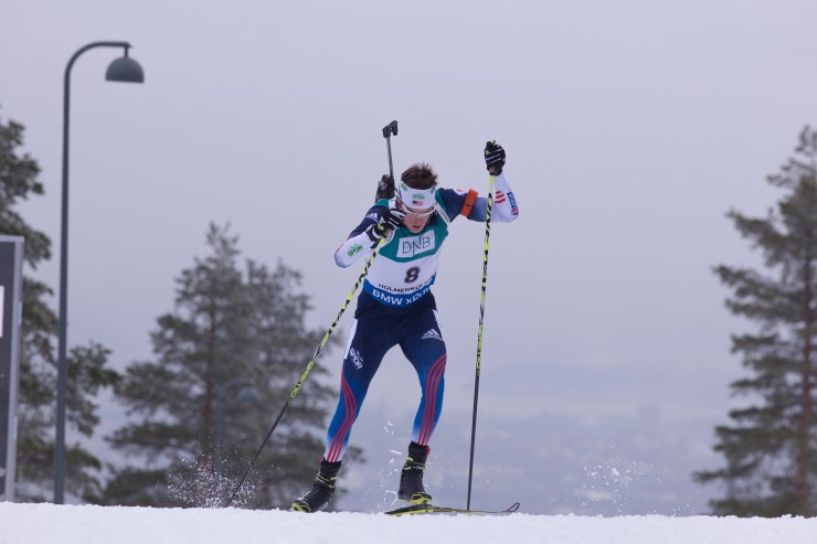 Leif Nordgren (US Biathlon) racing to 29th in the IBU World Cup 10 k sprint on Saturday in Oslo, Norway. (Photo: USBA/NordicFocus)