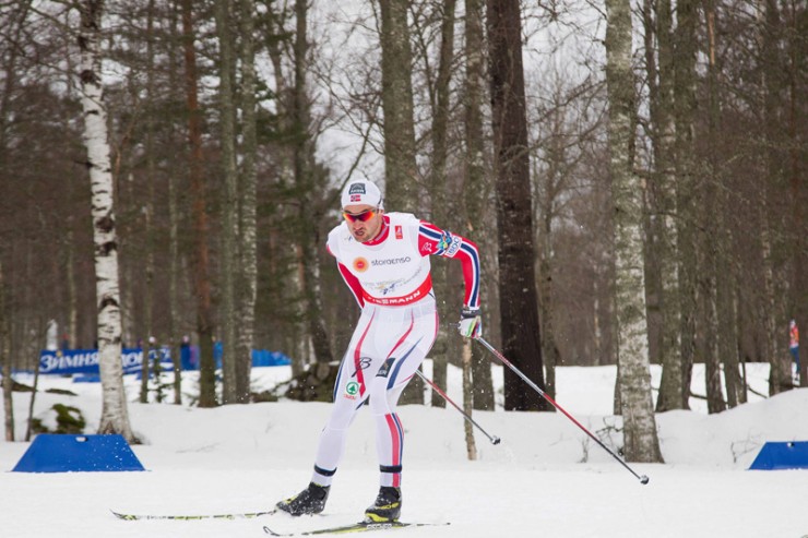 Petter Northug Jr., racing the 15 k freestyle at the 2015 World Championships in Falun, Sweden. It was by far his worst showing at a world championships: he placed 62nd. (Photo: Fischer/NordicFocus) 