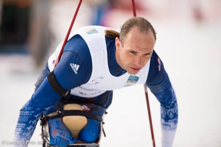 A U.S. Army veteran, Andy Soule (U.S. Paralympics Nordic) at 2015 IPC World Cup Finals in Surnadal, Norway. Soule finished third in Saturday's 10 k cross-country sitting to clinch the overall World Cup cross-country title for 2014/2015. (Photo: IPC Nordic Skiing/Facebook)
