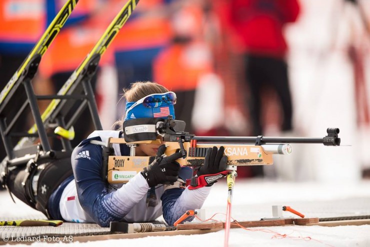 Oksana Masters (U.S. Paralympics Nordic) in a biathlon competition at 2015 IPC World Cup Finals in Surnadal, Norway. Masters won Saturday's 5 k cross-country sitting to clinch the overall World Cup cross-country title for 2014/2015. (Photo: IPC Nordic Skiing/Facebook)