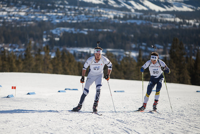 Casey Smith (Maine Winter Sports Center/U.S. Biathlon "B" Team) competing in a NorAm in Canmore, Alberta, in early December. (Photo: Jake Ellingson)
