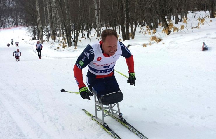 Dan Cnossen racing to gold in 10 k cross-country sit ski at the World Cup last month in Asahikawa, Japan.(Photo: Eileen Carey/U.S. Paralympics Nordic)