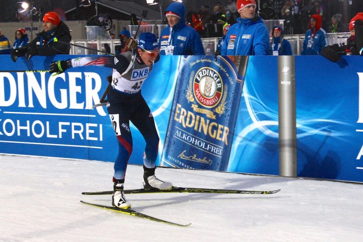 Susan Dunklee (US Biathlon) started 42nd and skied up to finish 34th in the women's 10 k pursuit at 2015 IBU World Championships in Kontiolahti, Finland.