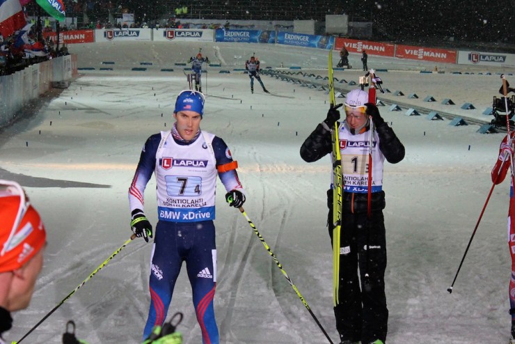 Leif Nordgren after the finish of the mixed relay at the 2015 IBU World Championships in Kontiolahti, Finland. The U.S. placed eighth to match their best World Championships finish in the mixed relay.