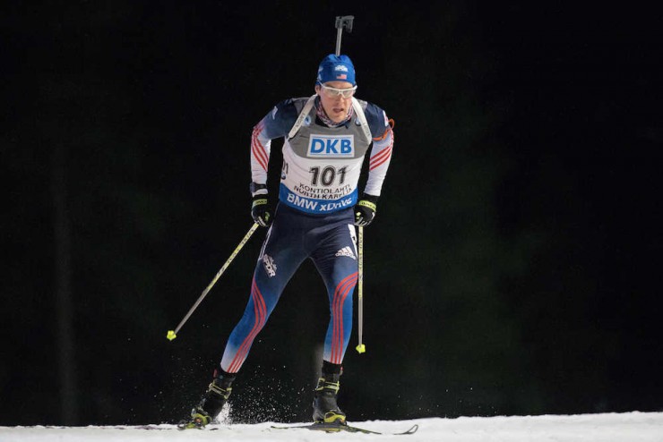 Leif Nordgren (US Biathlon)  racing to 33rd in the men's 20 k individual at 2015 IBU World Championships on Thursday in Kontiolahti, Finland. (Photo: USBA/NordicFocus)