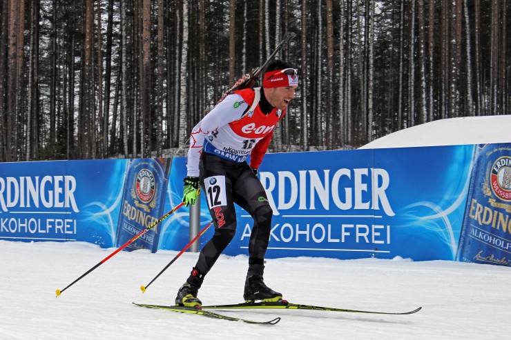 Nathan Smith (Biathlon Canada) racing to Canada's first men's medal at IBU World Championships on Saturday in the 10 k sprint in Kontiolahti, Finland. Smith achieved silver for his first career podium at the World-Cup level.
