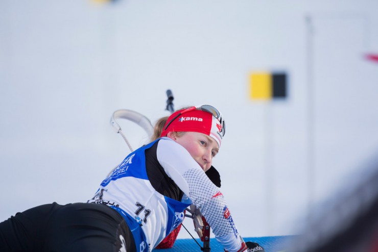Audrey Vaillancourt (Biathlon Canada) earlier this week at 2015 IBU World Championships in Kontiolahti, Finland. She helped her women's relay team finish 10th on Friday. (Photo: Biathlon Canada/NordicFocus)