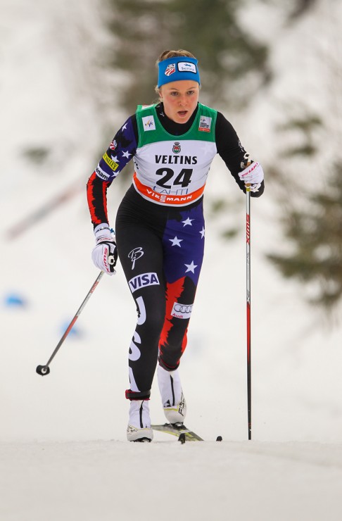 Sadie Bjornsen led all Americans at the World Cup on March 8, placing 14th in the women's 10 k classic individual start in Lahti, Finland. (Photo: Fischer/NordicFocus)