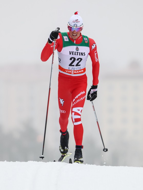 Francesco de Fabiani racing to his first World Cup win in the Lahti World Cup 15 k classic on March 8, which was Italy's first victory in a classic-distance race since 1997. (Photo: Fischer/NordicFocus)