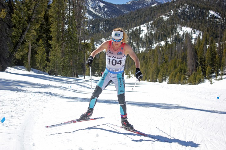 Caitlin Gregg (Team Gregg/Madshus) skis to a nearly three minute win in the 2015 U.S. Distance Nationals 30 k in Sun Valley, Idaho. 