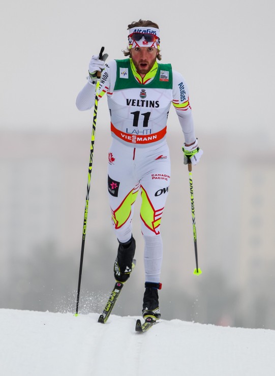 Graeme Killick (AWCA/NST-Dev. B) racing to 41st in the men's 15 k classic on March 8 at the World Cup in Lahti, Finland. (Photo: Fischer/NordicFocus)
