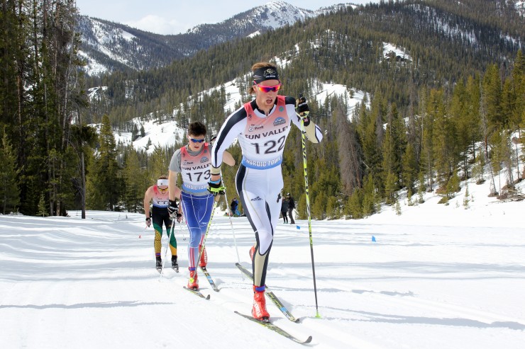 Mads Ek Strøm (University of Colorado) strides to third in Saturday's 15 k classic in Sun Valley, Idaho at the 2015 SuperTour Finals. 