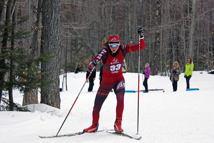 Veronika Mayerhofer en route to a win in the 5 k freestyle at the 2015 NCAA Championships in Lake Placid. 