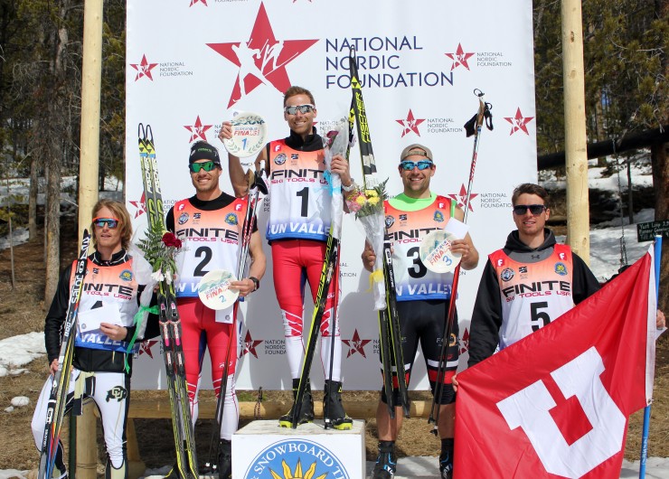 Sunday's 1.2 k freestyle sprint podium at the 2015 SuperTour Finals in Sun Valley, Idaho. Andy Newell (1) claimed victory over teammate Simi Hamilton (2) and Bend Endurance Academy's Dakota Blackhorse-von Jess (3). 