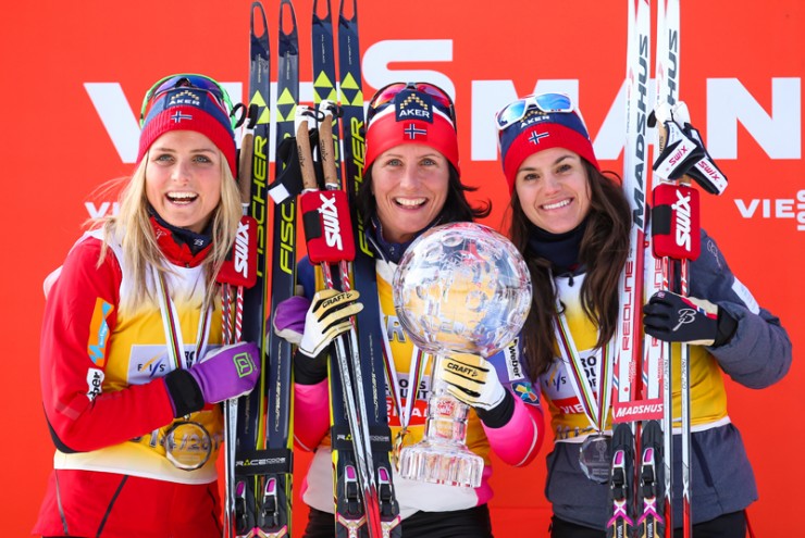 Marit Bjørgen won the overall FIS World Cup title for the fourth time in 2014-2015, also taking home the Sprint Cup and Distance Cup globes. She will headline the Norwegian National Team in the 2015/2016 season. (Photo: Fischer/NordicFocus.com)