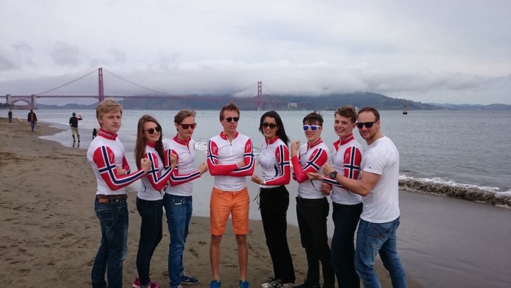 A team photo of the Heming IL junior contingent that competed at 2015 Junior Nationals in Truckee, Calif.., taken in front of Golden Gate Bridge in San Francisco. (Courtesy photo)