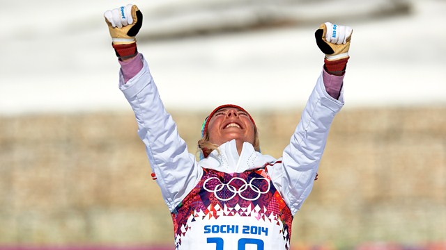 Kristin Størmer Steira after taking bronze in the 30 k mass start at the 2014 Olympics. (Photo: FIS) 