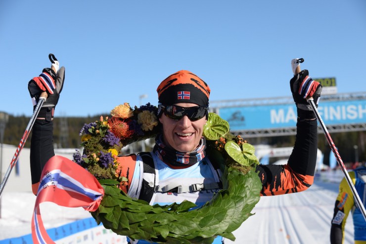 Petter Eliassen after double poling his way to a victory at the Norwegian Birkebeiner on March 22. The 29-year-old Norwegian went on to win the 2014/2015 Ski Classics title in his first season on the circuit. (Photo: Kent Murdoch)