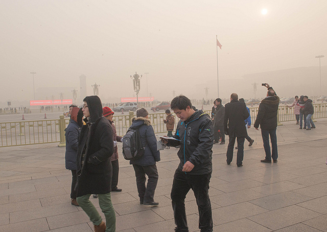Air pollution in Tiananmen Square, Beijing, in 2013. (Photo: Michael Davis-Burchat, flickr)
