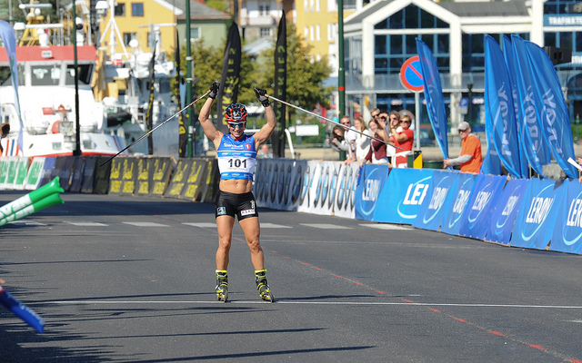 Marit Bjørgen celebrates her win int he 2013 edition of Toppidrettsveka (Toppidrettsveka.no)