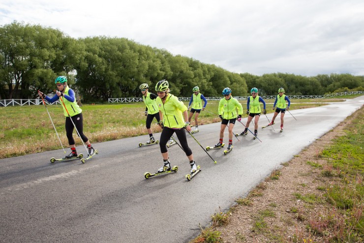 The USST women rollerski at Soldier Hollow in Midway, Utah as part of the 2015 U.S. Cross Country Ski Team Spring Camp (Photo: USSA/Sarah Brunson)