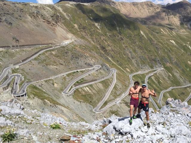 Alex Harvey and Jesse Cockney after climbing the famous Stelvio pass. (Photo: Devon Kershaw)