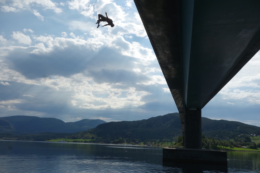 Andy Newell cools off with a backflip into a fjord. (Photo: Andy Newell)