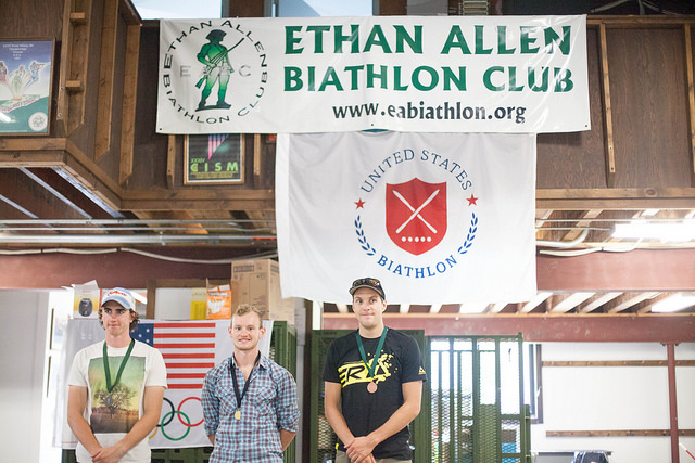 Ellingson (center) on the U.S. podium in Jericho, flanked by 2014 Olympians Sean Doherty (left) and Leif Nordgren. (Photo: Jake Ellingson)