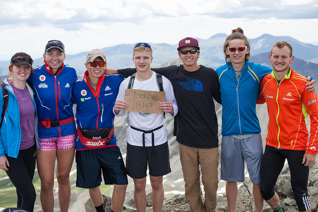 A group of Minnesota athletes who train with Vlad Cervenka on bagged the Grays and Torreys peaks in Colorao. Ellingson is at right and his sister Siena on the left. (Photo: Jake Ellingson)