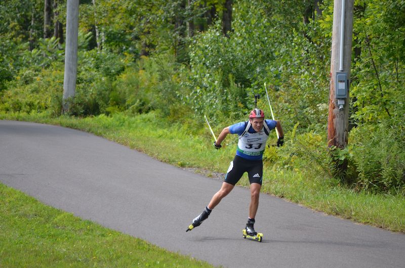 Tim Burke of the U.S. National Team on his way to a 4.5-second win over Canada's Nathan Smith in the sprint in Jericho, Vermont, on Saturday. (Photo: Paul Bierman)