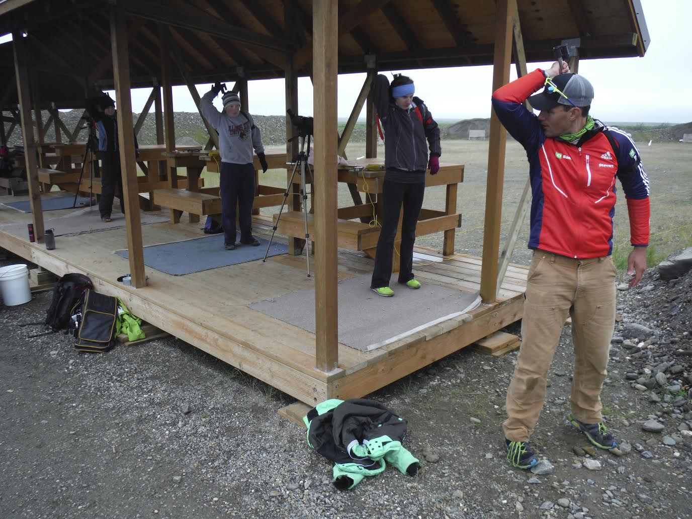 Sam Dougherty (right) coaching a girls' biathlon clinic in Nome, Alaska. He now has a coaching internship with the U.S. national team. (Photo: Sam Dougherty)