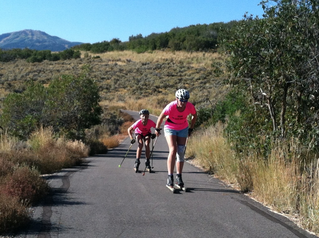Team Soldier Hollow athletes Ingrid Norton and Pearl Harvey. during a rollerski workout near Heber and Park City, Utah.  (Photo: Morgan Smyth)