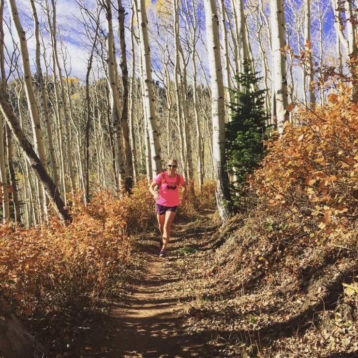 Kikkan Randall running near Park City, Utah, earlier this week before she announced she was pregnant with her first child. "Great to enjoy a few more sunny warm days as we count down to winter!" she wrote. (Photo: Kikkan Randall/Instagram)