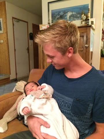 Erik Bjornsen and Mannon, Martin Fourcades' daughter, who was 6 weeks old at the time. (Photo: Erik Bjornsen)