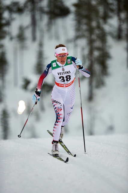 Sophie Caldwell (U.S. Ski Team) during the women's 1.4 k classic-sprint qualifier in Kuusamo, Finland. She qualified for the first time in Kuusamo in 27th and went on to place 23rd overall. (Photo: Fischer/NordicFocus)