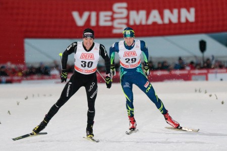 Dario Cologna finishes .4 seconds behind Harvey in the 2nd stage 10 K freestyle: Ruka Triple 2nd stage. (Photo Credit: Fischer/Nordic Focus). 