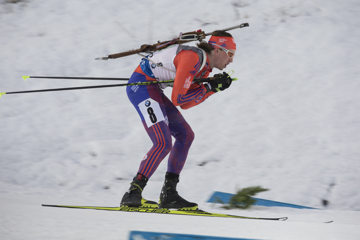 Sean Doherty representing the United States in the single mixed relay in Oestersund, Sweden. (Photo: Fischer/NordicFocus)