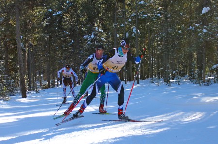 Scott Patterson of APU leads Dartmouth's Oscar Friedman during the men's 15k skate SuperTour race in West Yellowstone. 