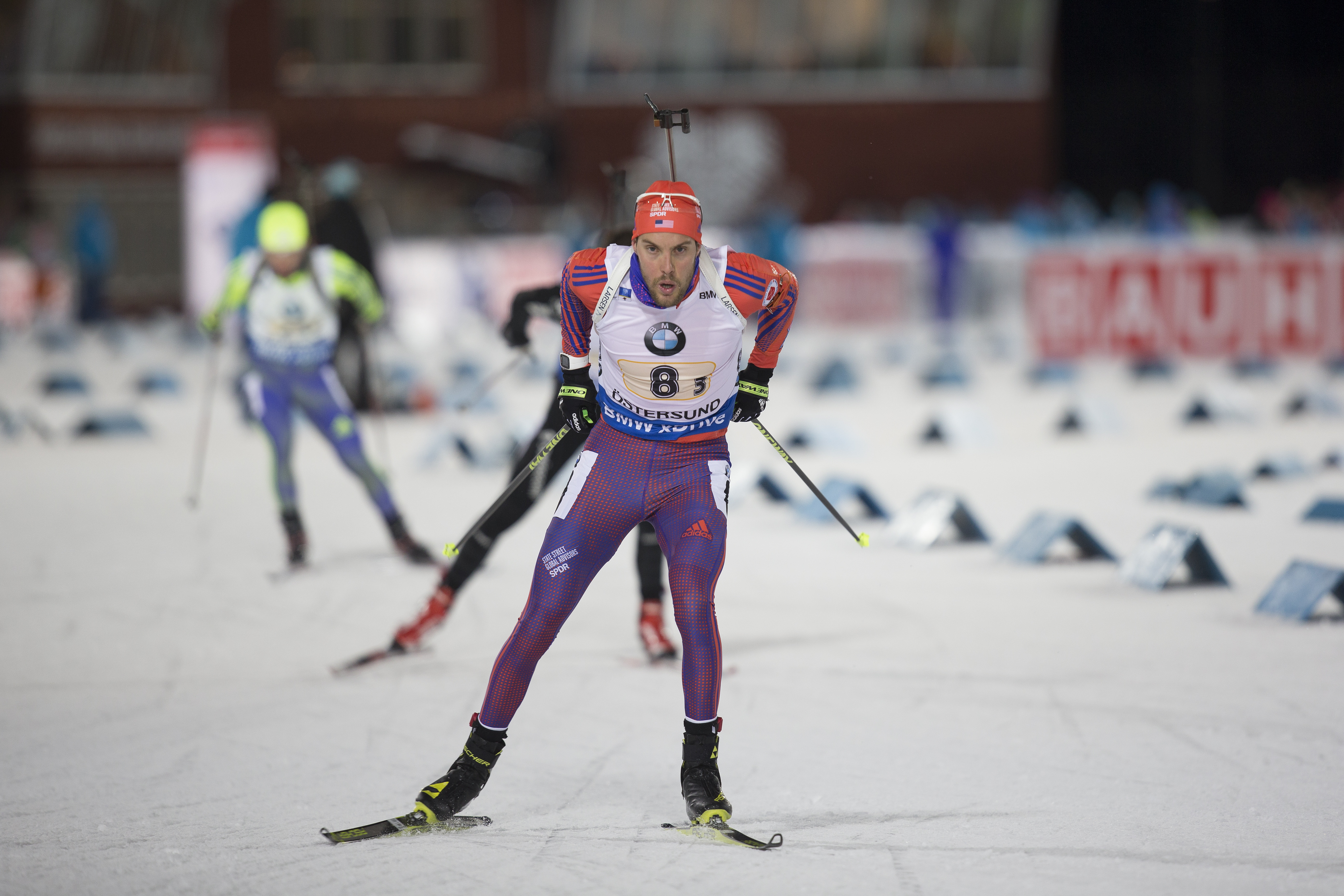 Leif Nordgren leaving the range in Sunday's mixed relay in Ostersund, Sweden. The United States team finished tenth. (Photo: US Biathlon / NordicFocus)